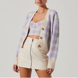 ASTR Lavender Plaid Cardigan